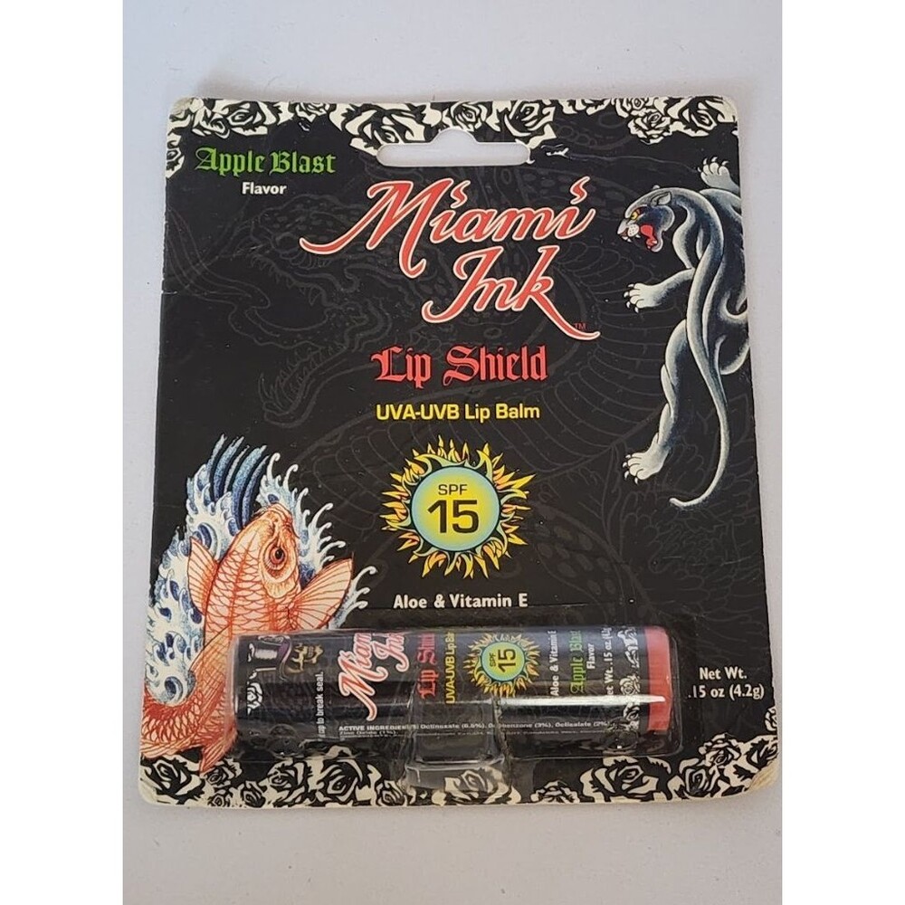 Miami Ink UVA UVB SPF 15 Apple Blast Aloe Vitamin E Lip Tattoo Shield Balm NIP